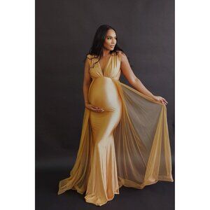 Chic Bump Club Isabella Maternity Gown Bronze Maxi Dress Size M